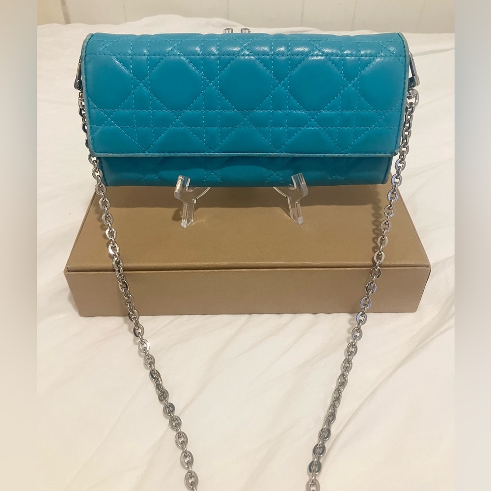 Authentic Dior Turquoise Cannage Wallet On Chain